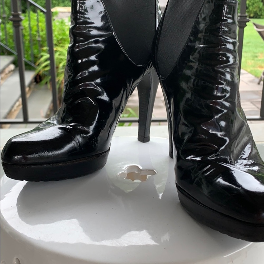 Stuart Black Patent Leather platform booties